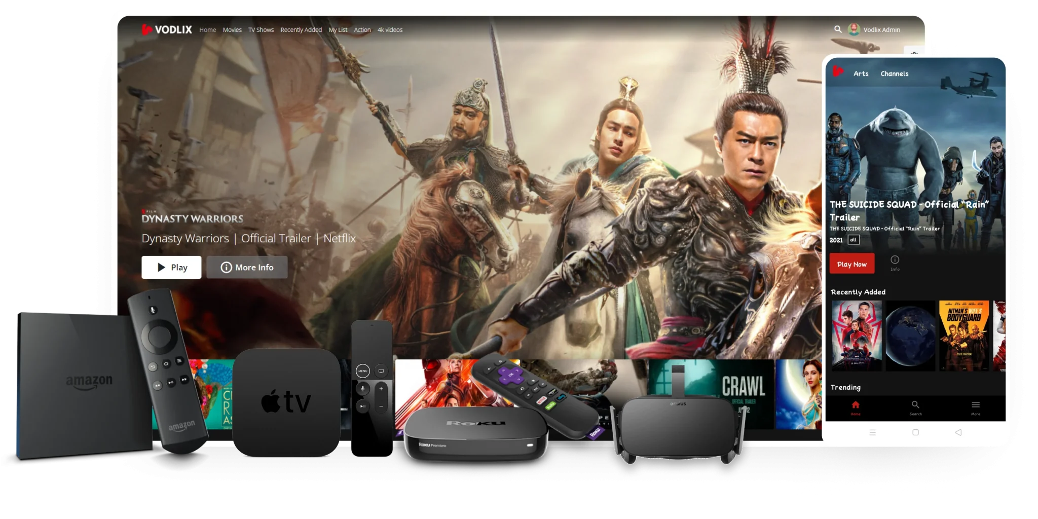 Vodlix OTT available on Apple TV, amazon, ROKU,VR & Mobile