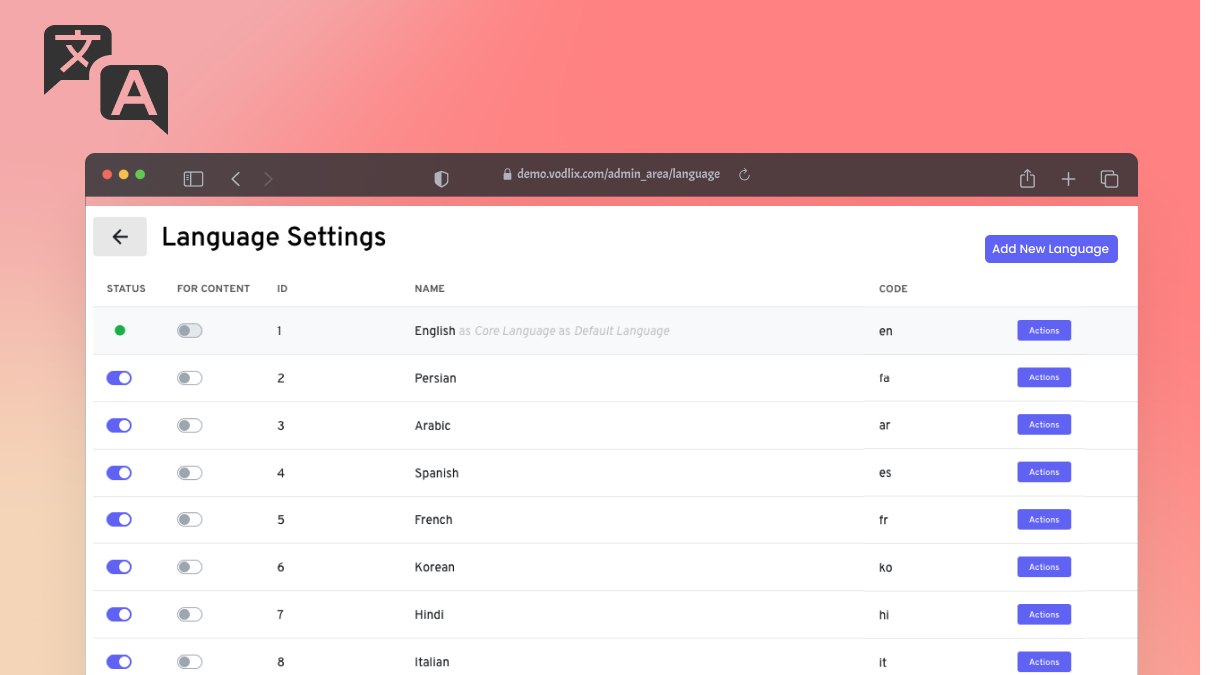 Vodlix Multi-Language Feature